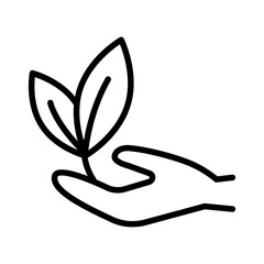 Plant in hand outline icon. Naturopathy Therapy Vector Line Icon. Naturopathy Medication Linear Pictogram. Alternative Medicine Contour Illustration