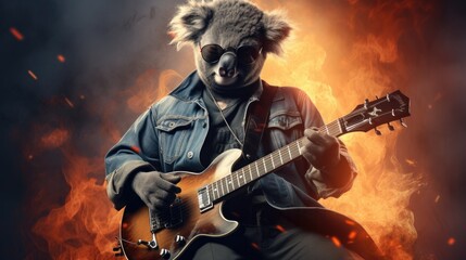 A rockstar koala with a guitar. - obrazy, fototapety, plakaty