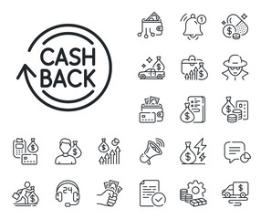 Money transfer sign. Cash money, loan and mortgage outline icons. Cashback service line icon. Rotation arrow symbol. Cashback line sign. Credit card, crypto wallet icon. Inflation, job salary. Vector