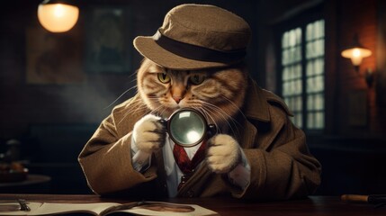 A detective cat with a magnifying glass.