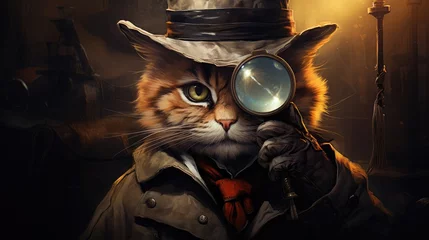 Fotobehang A detective cat with a magnifying glass. © Galib