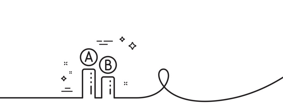 Ab testing line icon. Continuous one line with curl. Ui test chart sign. Ab testing single outline ribbon. Loop curve pattern. Vector