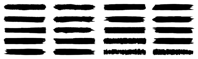 Brush stroke set isolated, bold lines and marker stripe, hand drawn pencil lines set, scratchy strokes with rough edges, charcoal smears grunge, markers brushes underline set, horizontal strokes