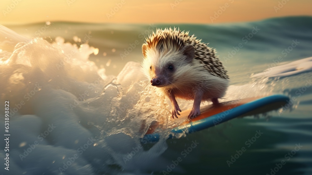 Canvas Prints A surfer hedgehog riding the waves.