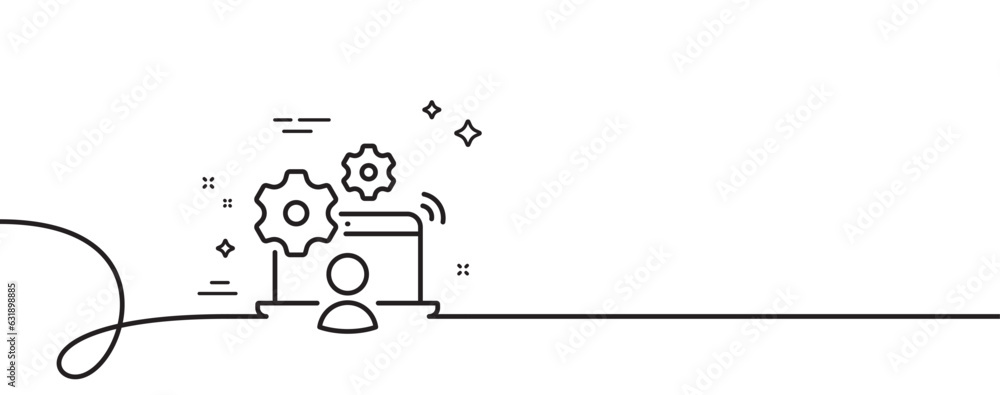 Poster online job line icon. continuous one line with curl. business employment sign. man at work symbol. o