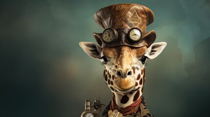 Obraz premium A pirate giraffe with a pirate hat and treasure