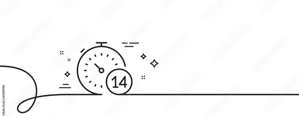 Poster quarantine timer line icon. continuous one line with curl. coronavirus incubation period sign. self-
