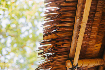 Wooden roof made of bamboo bottom view