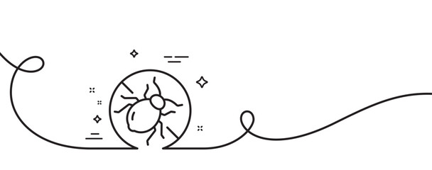 Mattress bed bugs line icon. Continuous one line with curl. Hypoallergenic sign. Anti-allergic symbol. Bed bugs single outline ribbon. Loop curve pattern. Vector