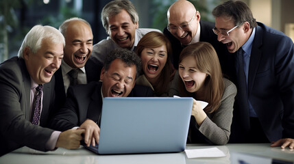 Fototapeta premium Cheerful Business Colleagues Watching a Presentation on a Laptop
