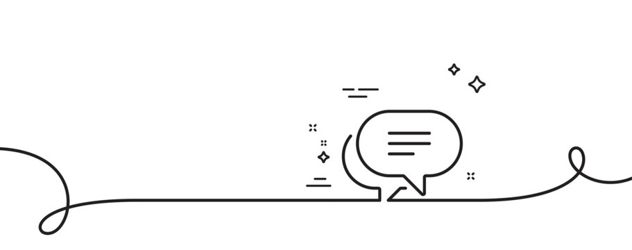 Text message line icon. Continuous one line with curl. Chat comment sign. Speech bubble symbol. Text message single outline ribbon. Loop curve pattern. Vector