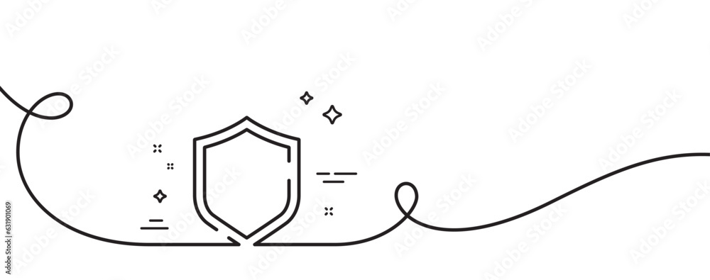 Poster shield line icon. continuous one line with curl. privacy secure sign. safe defense symbol. shield si