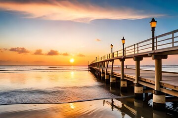 Fototapeta premium sunset on the pier generated AI
