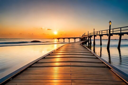 Fototapeta sunset on the pier generated AI