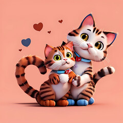 Fototapeta na wymiar A cute kitty cat emoji with big hearts, symbolizing love and affection for cats.