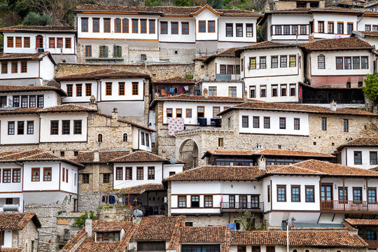 Berat white Ottoman houses, Osum River, Albania.