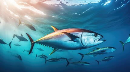 blue fin tuna in water - obrazy, fototapety, plakaty