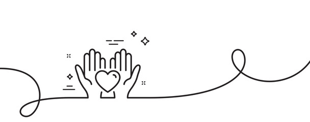 Hold heart line icon. Continuous one line with curl. Friends love sign. Friendship hand symbol. Hold heart single outline ribbon. Loop curve pattern. Vector - obrazy, fototapety, plakaty