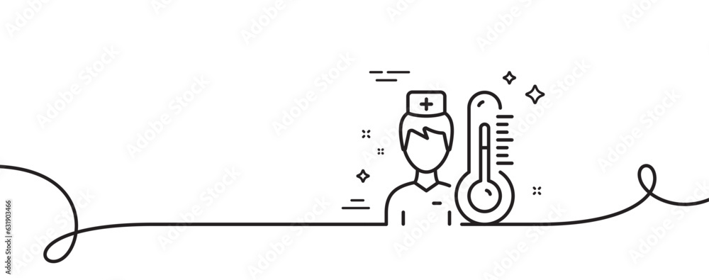 Poster thermometer with doctor line icon. continuous one line with curl. temperature diagnostic sign. fever