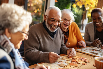 Fototapeta Puzzle Pursuits: Multiethnic Seniors Embrace Teamwork. obraz