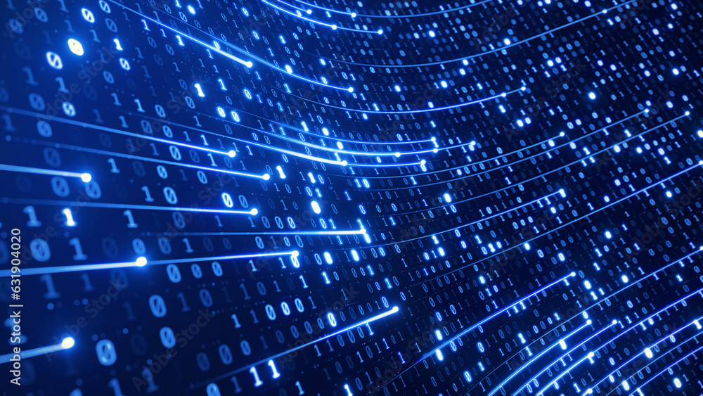 Aufkleber digital information, sreaming data, binary data - digital code concept - 3d illustration
