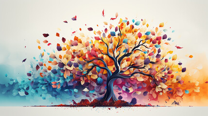 Obraz na płótnie Canvas multicolored autumn tree is a symbol of nature on an unusual background computer graphics logo
