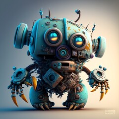 Little steampunk robot, rusty, background, illustration, 