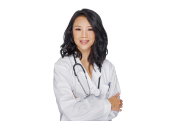 Young female asian doctor on free PNG Background.