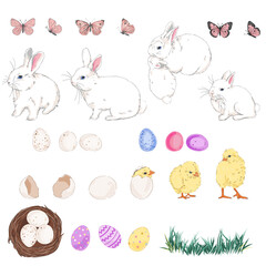 Easter Bunnies, Easter Eggs, Easter Chicks Set