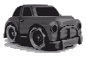 Scratchboard style vector car illustration. Automobile logo design.