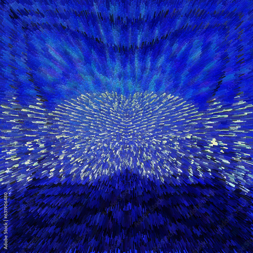 Poster exploding and extruded design from many white arrows on an cobalt blue and turquoise surface