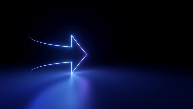 looping 3d animation, abstract minimalist geometric background. Cycled colorful neon arrow, linear sign. Repeating concept