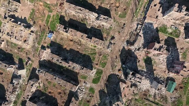 View of the Ukrainian city of Bakhmut from above
