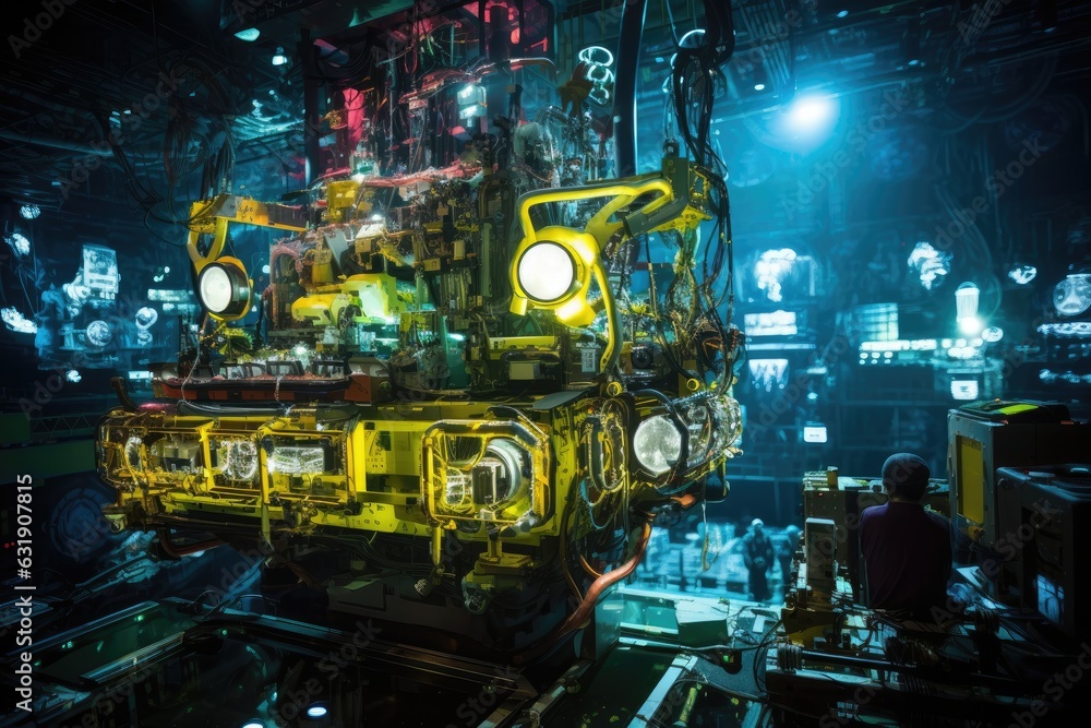 Poster industrial robot manipulator in factory. industrial robot manipulator. a seabed mining operation in 