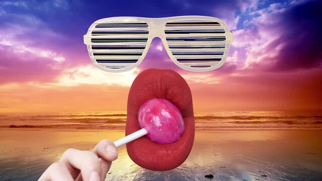 Female lips and lollipop