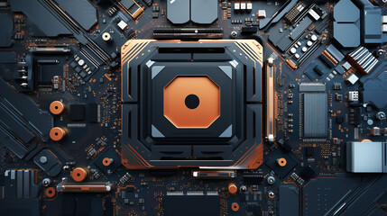 Fototapeta premium Technology Innovation: Digital Circuitry, Hardware, and Modern Computing, 3D Rendering