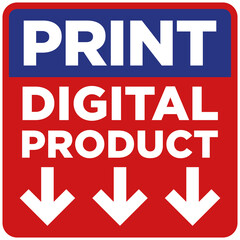 Digital Product digital download square Button sign red blue 