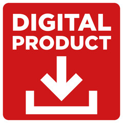 red square Digital Product digital download Button sign