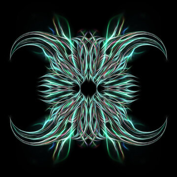 delicate and glowing spiky design in shades of dull green on a black background