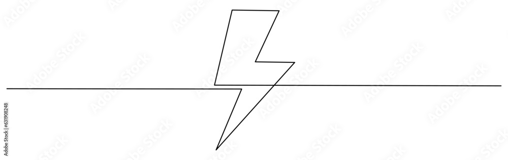 Poster thunderbolt continuous one line drawn. lightning bolt linear symbol. vector illustration isolated on