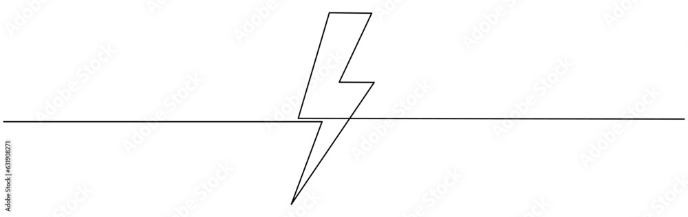 Poster thunderbolt continuous one line drawn. lightning bolt linear symbol. vector illustration isolated on
