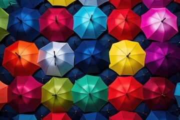 Fototapeta na wymiar Colorful umbrellas background. Colorful umbrellas background. A colorful rainbow of umbrellas on a rainy day, AI Generated
