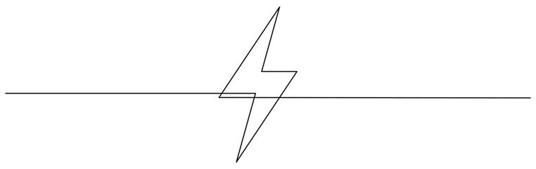 Thunderbolt continuous one line drawn. Lightning bolt linear symbol. Vector illustration isolated on white.