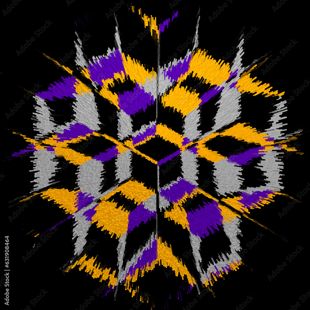 Aufkleber exploding and extruded pattern in purple grey and yellow grid design on a black background
