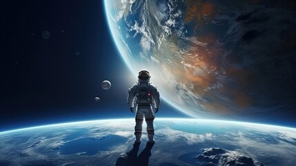 Obraz na płótnie Canvas Astronaut Rear View Relax Watch Planet