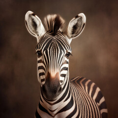 Zebra close-up studio portrait. Design for postcards, manuals, posters.