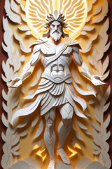 Greek god and grateful light and shadow, lighting and thunder, paper art, paper cut style