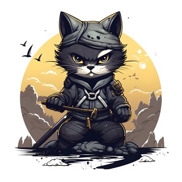 Ninja Cat Em Ação Criado Com Tecnologia Ai Generosa Ilustração