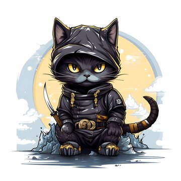 cat ninja cartoon style