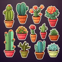 Zelfklevend Fotobehang Cactus in pot cactus set